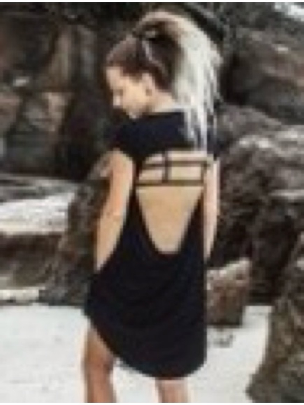 Black jersey summer tunic/mini dress, open drape back and pockets, Small S
